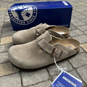 Birkenstock Boston Clog Suede Sandal Taupe